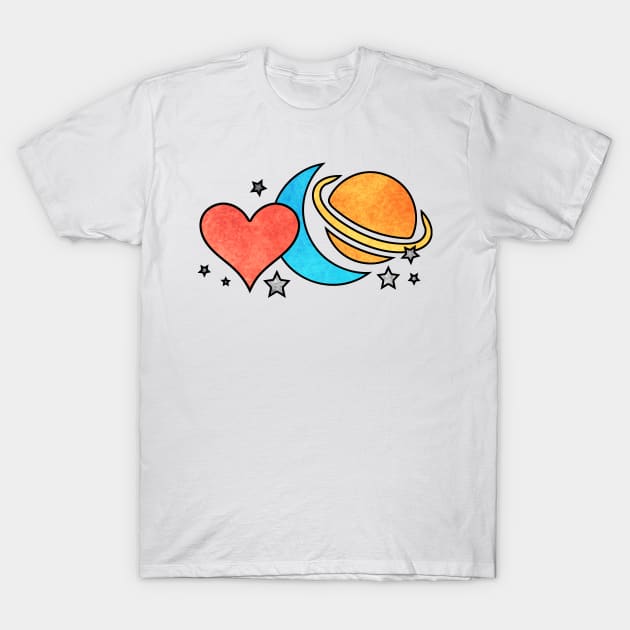 Love, Moon, Saturn T-Shirt by Kelly Louise Art